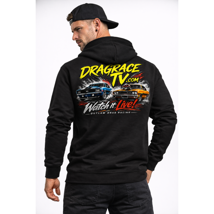 DragRaceTV Watch It Live Outlaw Drag Racing Hoodie | Classic Muscle Drag Racing Hooded Sweatshirt